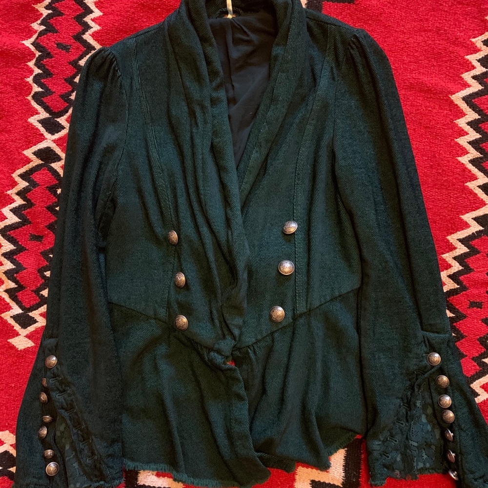 Free People Corduroy Military Peplum Ruffle Jacket